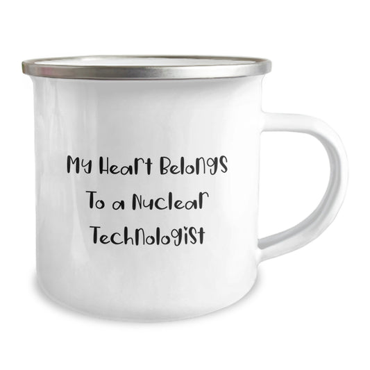 Funny Nuclear Technologist Gifts for Men - My Heart Belongs To A Nuclear Technologist Camping Mug, 12 oz Stainless Steel with Enamel Finish, Perfect for Graduation Unique Gifts from Friends to Family - Image 2