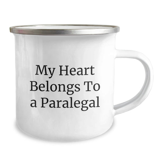 Funny Gifts from Family to Paralegal Friends with Quote 'My Heart Belongs To A Paralegal' Camping Mug for Graduation Unique Presents - Image 2