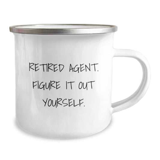 Funny Agent Gifts for Men from Friends, Camping Mug for Graduation, 'Retired Agent. Figure It Out Yourself.' Quote, Stainless Steel - Image 2