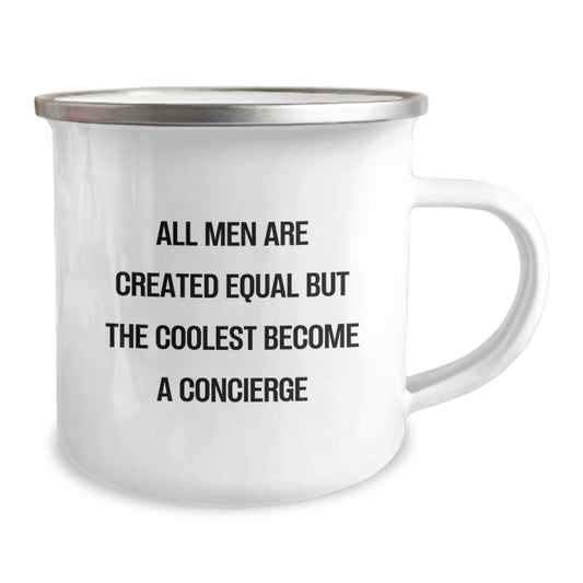 Funny Concierge Gifts for Men - Father's Day Unique Gifts from Friends - Camping Mug with Quote 'All Men Are Created Equal But The Coolest Become A Concierge' - Image 2