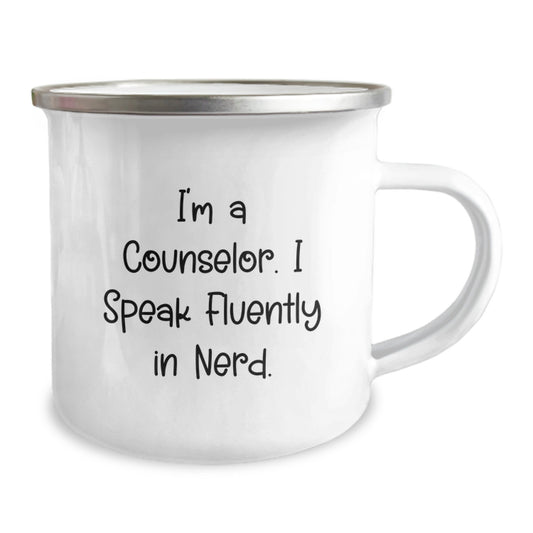 Funny Counselor Gifts from Friends for Birthday Unique Presents - 'I Speak Fluently In genius' Camping Mug, 12 oz Stainless Steel - Image 2