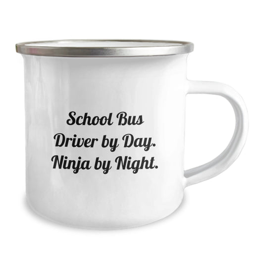 Funny School Bus Driver Gifts, School Bus Driver by Day Ninja by Night Camping Mug, Unique Graduation Gifts for School Bus Driver - Image 2