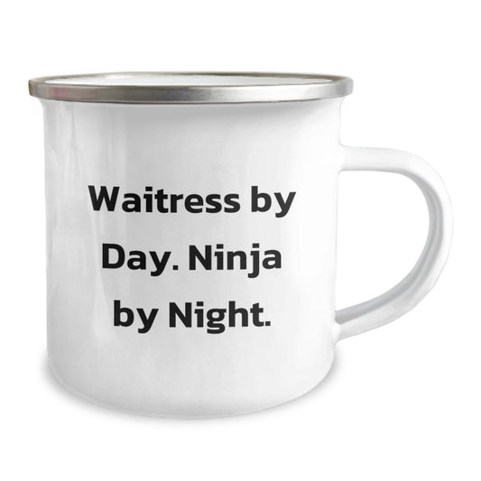 Cute Waitress Gifts for Graduation, 'Waitress By Day. Ninja By Night.' Camping Mug for Women, Funny Graduation Unique Gifts from Friends, Family, Coworkers for Waitress - Image 2