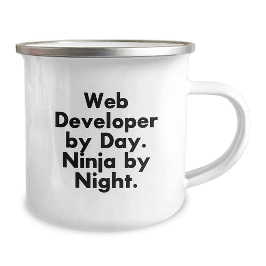 Funny Web Developer Gifts for Men - Camping Mug for Web Developers, 'Web Developer By Day, Ninja By Night' Inspirational Quote, Unique Gifts for Web Developer Friends - Image 2