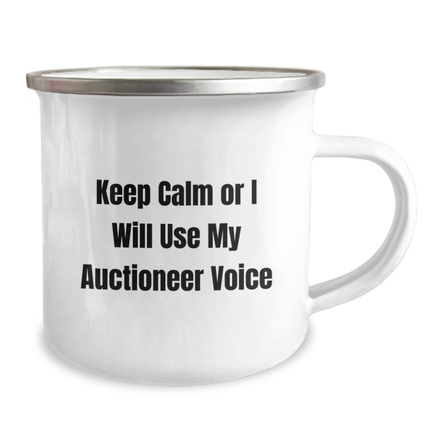Unique Auctioneer Graduation Gifts from Friends for Auctioneer Men, Funny Camping Mug Keeps Calm Or I Will Use My Auctioneer Voice - Image 2