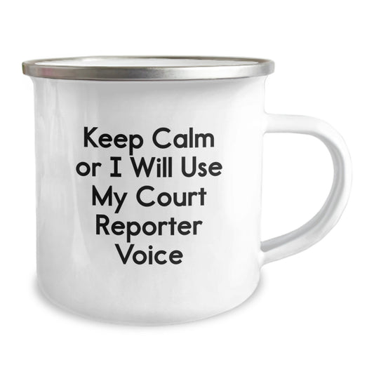 Funny Court Reporter Gifts for Men Friends Coworkers - Keep Calm Or I Will Use My Court Reporter Voice - Birthday Unique Gifts from Friends to Court Reporters - Camping Mug for Court Reporters - Image 2