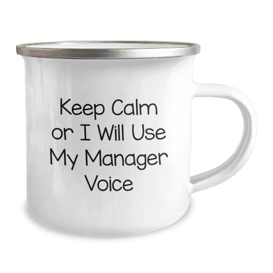 Funny Manager Gifts, Unique Graduation Presents for Men, Camping Mug with Keep Calm Or I Will Use My Manager Voice - Gifts from Family, Coworkers, Friends - Image 2
