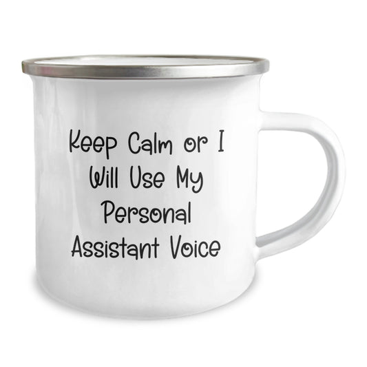 Funny Personal Assistant Gifts for Men - 'Keep Calm Or I Will Use My Personal Assistant Voice' Camping Mug for Graduation Unique Gifts from Friends to Family - Image 2