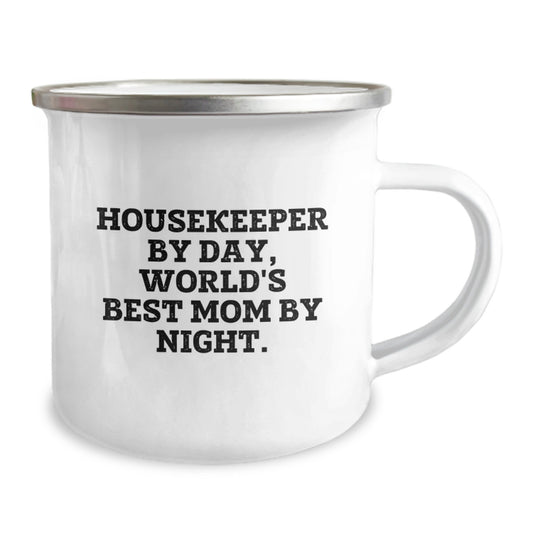 Funny Housekeeper Gifts for Her, Camping Mug for Birthday Unique Gifts from Mom to Housekeeper By Day, World's Best Mom By Night. - Image 2