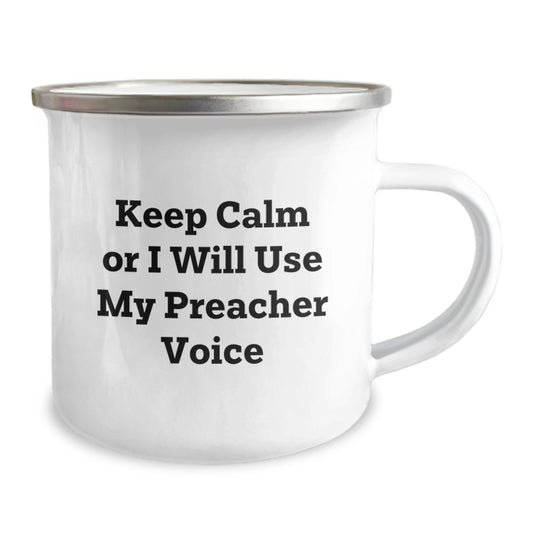 Funny Preacher Gifts for Men, Unique Graduation Unique Gifts from Friends, Preacher Camping Mug Keep 'Calm Or I Will Use My Preacher Voice' - Image 2
