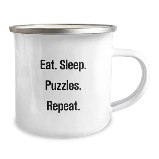 Funny Puzzles Gifts for Men from Friends and Family on Valentine's - Camping Mug with Eat. Sleep. Puzzles. Repeat. Quote - Image 2