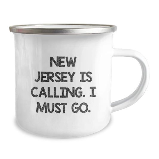 New Jersey Camping Mug with 'New Jersey Is Calling. I Must Go.' Funny Quote, Ideal Gift for Birthday Unique Gifts from Men to Friends in New Jersey - Image 2
