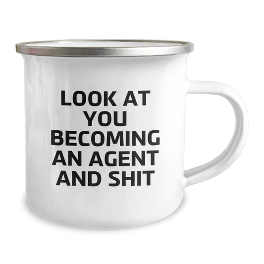 Funny Agent Gifts from Friends for Agent Graduation Unique Camping Mug with 'Look At You Becoming An Agent And Shit' Quote - Image 2