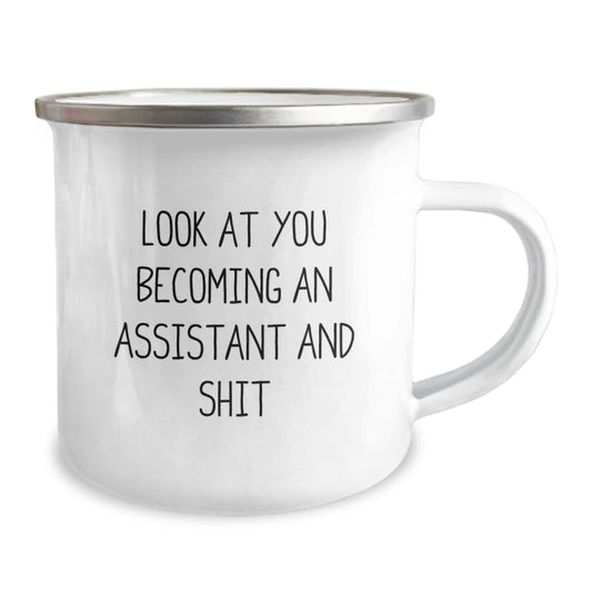 Funny Graduation Unique Gifts from Family to Assistant, Become an Amazing Assistant and Shit Stainless Steel Camping Mug, 12 oz for Men - Image 2