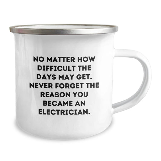Inspiring Electrician Graduation Gifts from Friends and Family - Funny Quote on Camping Mug for Men - 12 oz Stainless Steel Enamel Finish - Image 2