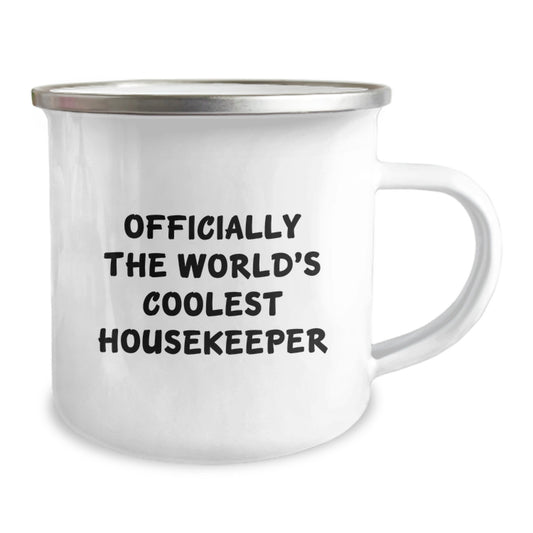 Gifts from Friends, Inspirational Housekeeper Gifts for Housekeeper, Camping Mug 'Officially The World's Coolest Housekeeper' - Image 2