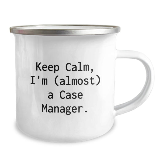 Funny Case Manager Birthday Unique Gifts from Friends and Family - Keep Calm I'm (almost) A Case Manager Camping Mug for Case Manager - Image 2
