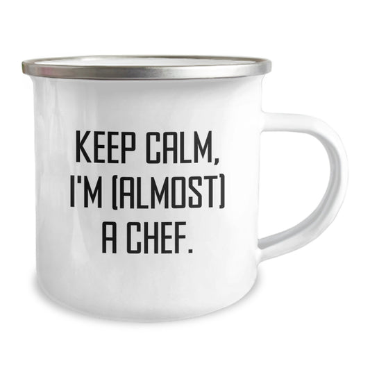 Funny Chef Gifts for Him - Keep Calm, I'm (almost) A Chef. Camping Mug for Graduation Unique Gifts from Friends to Men - Image 2