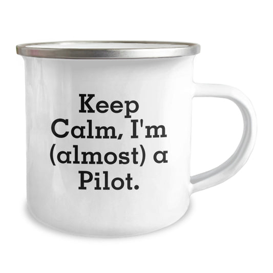 Funny Pilot Camping Mug Gifts from Friends for Graduation Day Keep Calm, I'm (almost) A Pilot. - Unique Pilot Enthusiast Mugs for Men Women - Image 2