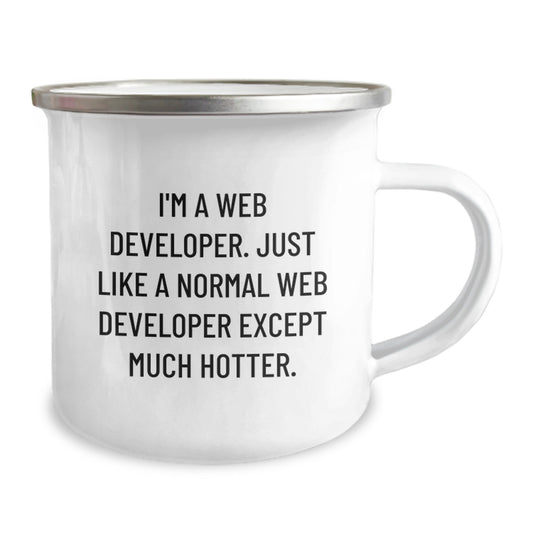 Funny Web Developer Gifts from Dad to Son, Father's Day Unique Camping Mug, 'I'm A Web Developer. Just Like A Normal Web Developer Except Much Hotter.' - Image 2