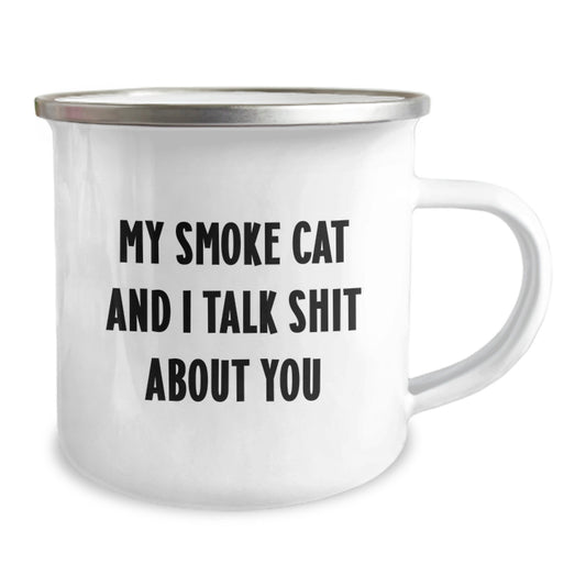 Funny Smoke Cat Gifts for Men, Women, Friends, Coworkers, Family, Smoking Cat Lover, Graduate Unique Gifts, Camping Mug, My Smoke Cat And I Talk Shit About You, Funny Quote - Image 2