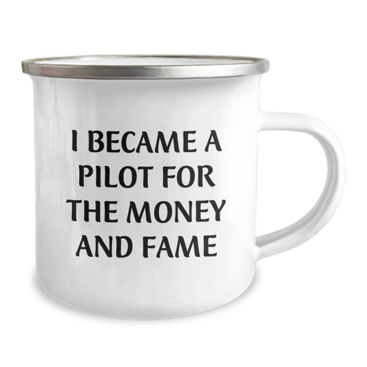 Funny Pilot Gifts for Birthday Unique Presents from Friends, Pilot Birthday Unique Gift for Men or Women Camping Mug - I Became A Pilot For The Money And Fame - Image 2