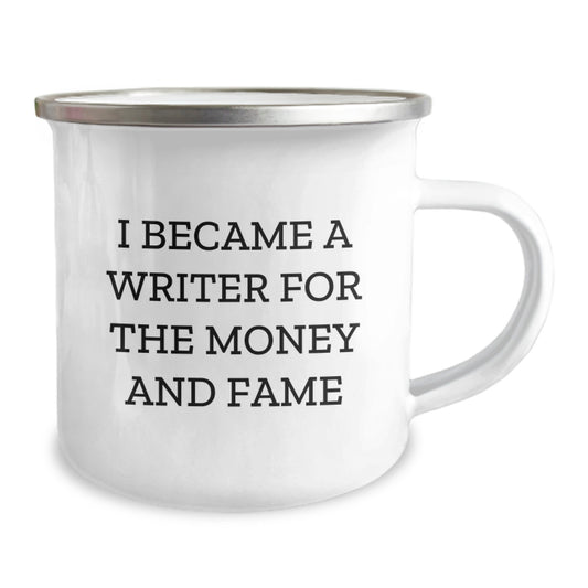Writer Funny Gifts from Friends for Writer, Inspirational Camping Mug, I Became A Writer For The Money And Fame Quote, Birthday Unique Gifts for Writers - Image 2