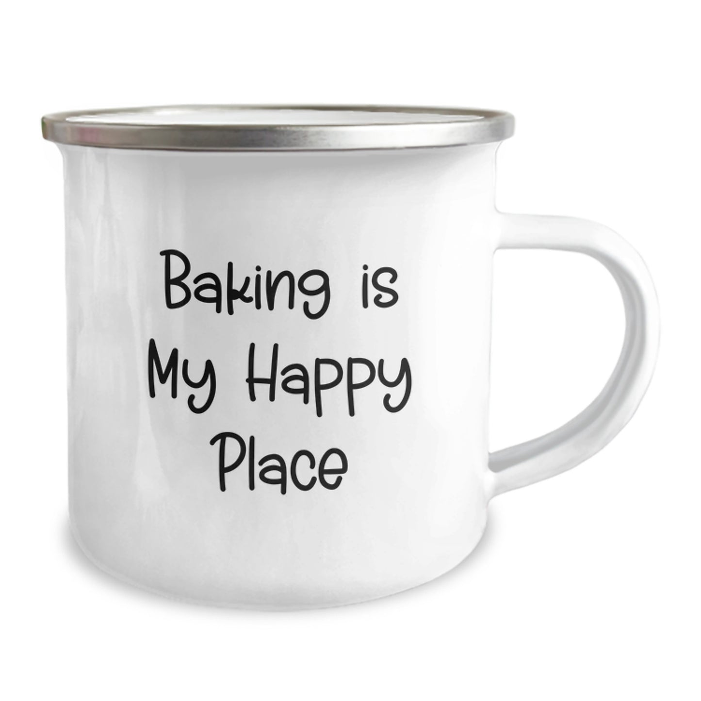 Baking Enthusiast Gifts from Men to Baking Lovers on Father's Day Unique Camping Mugs - 'Baking Is My Happy Place' Quote, 12 oz Stainless Steel Enamel Finish - Image 2