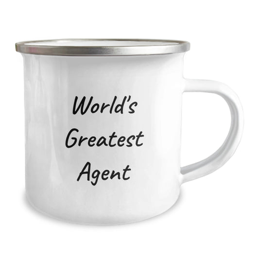 Funny Agent Gifts from Dad - World's Greatest Agent Camping Mug, Perfect for Men's Father's Day Unique Gifts, Funny Agent Quote Enamel Mug, Stainless Steel 12 oz - Image 2