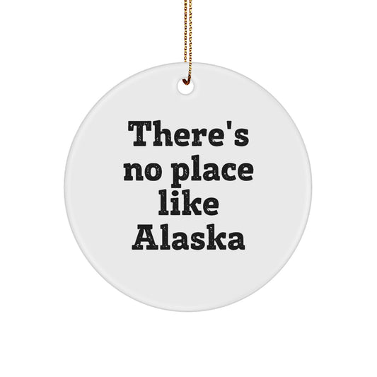 Alaska Circle Ornament, Funny Quote 'There's No Place Like Alaska', Gifts from Family and Friends for Christmas - Image 1
