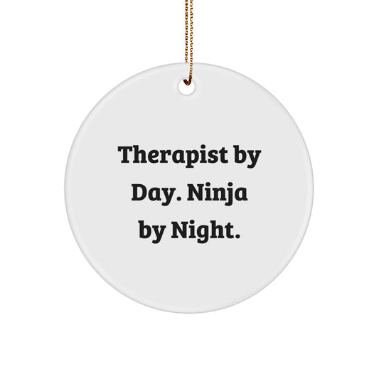 Gifts from Men to Therapist Friends - Therapist By Day. Ninja By Night. Christmas Unique Circle Ornament - Image 1