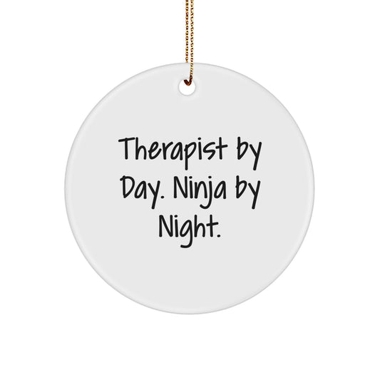 Funny Therapist Gifts from Men - 'Therapist By Day. Ninja By Night.' Christmas Unique Circle Ornament for Therapist Women Coworkers - Image 1