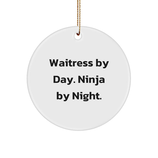Funny Waitress Gifts from Men, Unique Christmas Unique Circle Ornaments for Waitress, 'Waitress By Day. Ninja By Night.' Decorations - Image 1