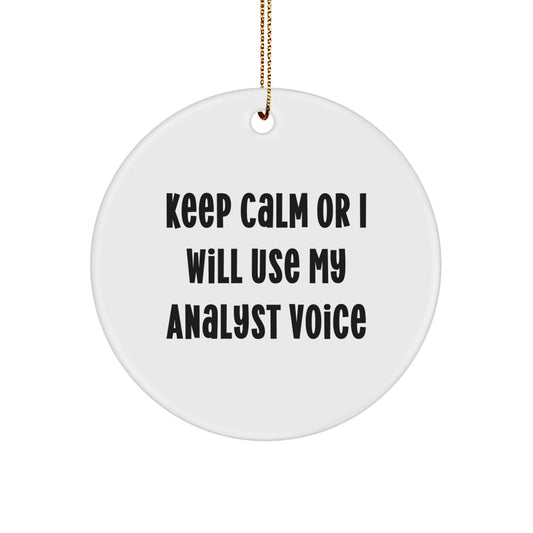 Funny Analyst Gifts from Friends for Men Christmas Unique Circle Ornament Keep 'Calms' Or I Will Use My Analyst Voice, Analyst Decor, Festive Gold Cord Hanging - Image 1