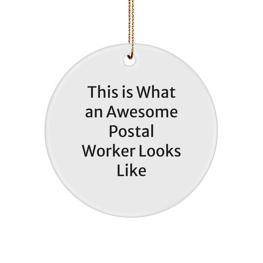 Funny Postal Worker Gifts from Friends for Postal Worker Christmas Unique Gifts - Circle Ornament with Quote 'This Is What An Awesome Postal Worker Looks Like' - Image 1