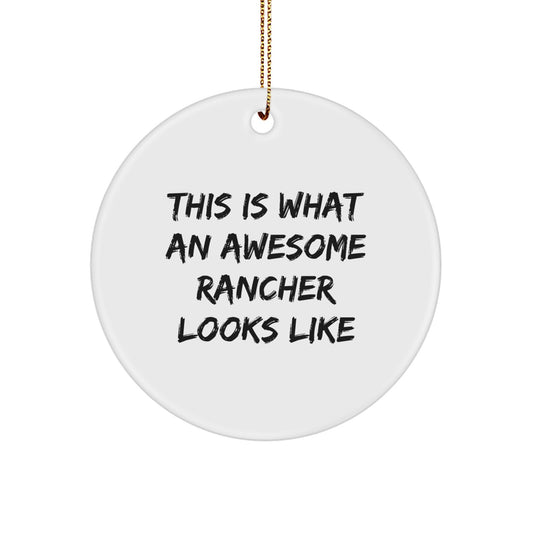 Funny Rancher Gifts for Men, Inspirational Circle Ornaments with This Is What An Awesome Rancher Looks Like Quote, Christmas Unique Gifts from Friends - Image 1