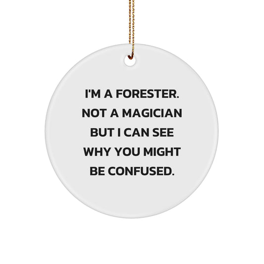 Funny Forester Gifts from Friends, Unique Christmas Circle Ornament for Forester, I'm A Forester Not A Magician - Image 1