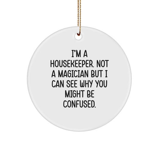 Funny Housekeeper Gifts from Men Friends, Cute Circle Ornament for Housekeeper, Christmas Unique Gifts - Image 1