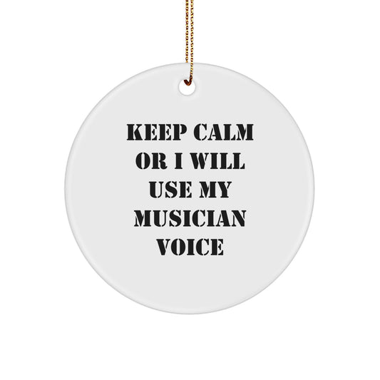 Funny Musician Gifts from Friends for Men Christmas Unique Circle Ornament Keep 'Keep Calm Or I Will Use My Musician Voice' - Image 1