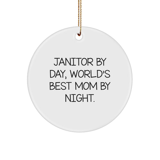 Funny Janitor Gifts for Janitor by Day World's Best Mom by Night Circle Ornament Christmas Unique Gifts from Mom to Janitor, Christmas Decorations for Janitor - Image 1