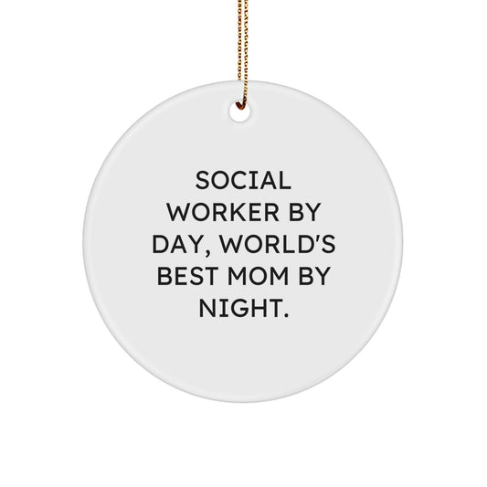 Social Worker Gifts from Family, Funny Circle Ornament for Social Worker, Christmas Unique Gifts - Image 1