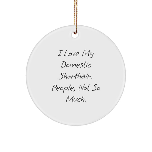 Funny Domestic Shorthair Cat Gifts for Friends - 'I Love My Domestic Shorthair, People Not So Much' Circle Ornament, Christmas Unique Gifts from Friends to Family - Image 1