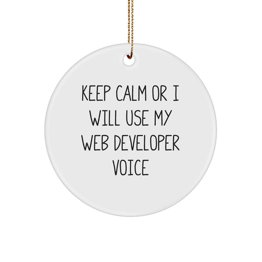 Funny Web Developer Gifts, Circle Ornament, Keep Calm Or I Will Use My Web Developer Voice - Image 1