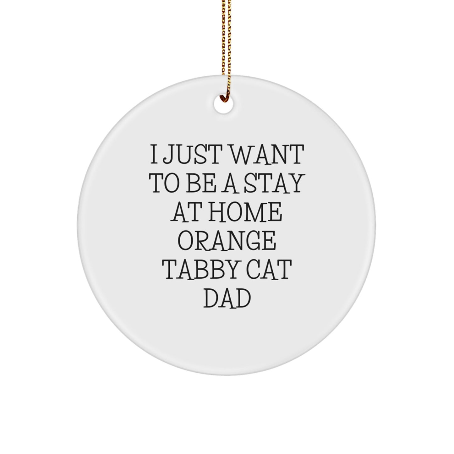 Funny Orange Tabby Cat Dad Gifts for Christmas - Circle Ornament, White, 'I Just Want To Be A Stay At Home Orange Tabby Cat Dad' Quote - Image 1