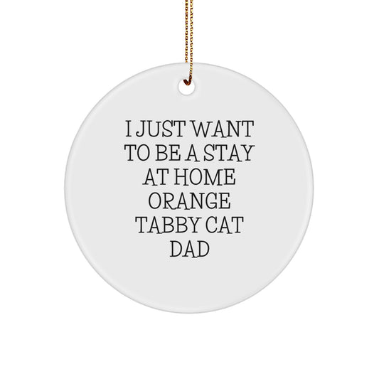 Funny Orange Tabby Cat Dad Gifts for Christmas - Circle Ornament, White, 'I Just Want To Be A Stay At Home Orange Tabby Cat Dad' Quote - Image 1
