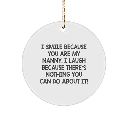 Funny Nanny Gifts from Family, Unique Circle Ornament for Nanny, I Smile Because You Are My Nanny, Christmas Decorations - Image 1