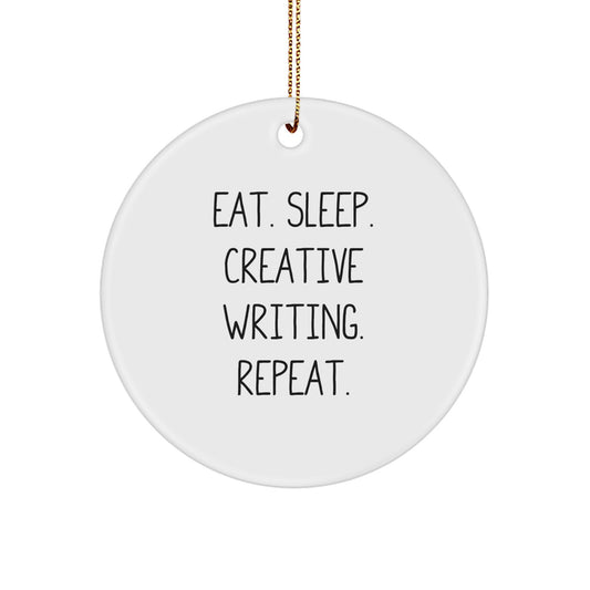 Funny Creative Writing Gifts for Men - Eat. Sleep. Repeat. Circle Ornament, White, Christmas Decoration, Gifts from Friends for Family - Image 1