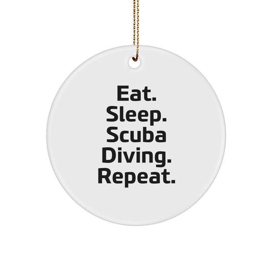 Funny Scuba Diving Gifts from Men to Diving Friends for Christmas Unique Circle Ornament Eat Sleep Scuba Diving Repeat - Image 1