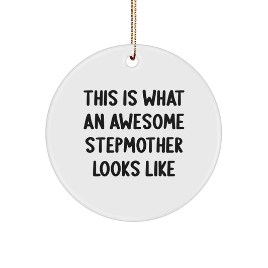 Funny Stepmother Gifts from Family, Stepmother Circle Ornament This Is What An Awesome Stepmother Looks Like, Christmas Unique Gifts - Image 1