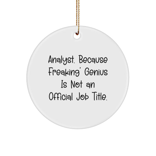 Funny Analyst Gifts from Friends, Circle Ornament for Christmas Unique Presents, 'Analyst. Because Freaking' genius Is Not An Official Job Title.' - Image 1